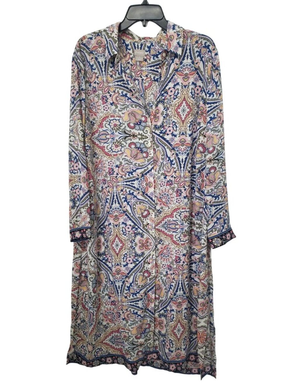 Chico's Paisley Floral Print Tunic Long Sleeve Button Front Shirt Blouse Duster - Picture 2 of 13